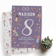 Invitation Filles Moderne Purple Gymnastique Anniversaire de 