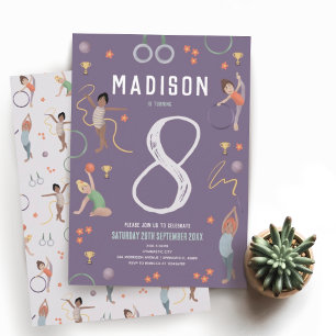 Invitation Filles Moderne Purple Gymnastique Anniversaire de 
