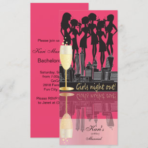 Invitation Filles Night Out, Bachelorette Party - Rose chaud