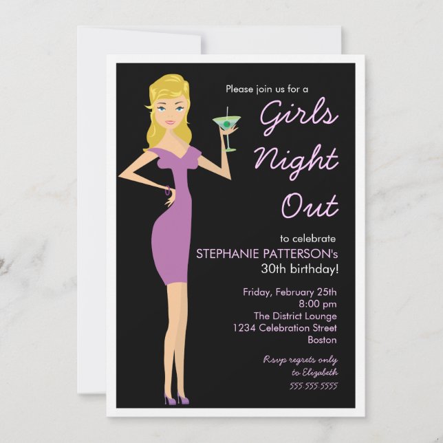 Invitation Filles Night Out Cocktail Diva Anniversaire (Devant)