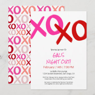 Invitation Filles Night Out rose XOXO Red Galentine Day Party