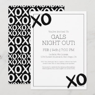 Invitation Filles Night Out XOXO Black White Galentine Party
