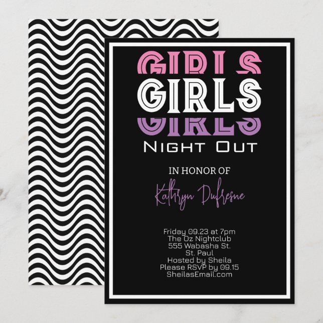 Invitation Filles Nuit Personnalisée (Devant / Derrière)