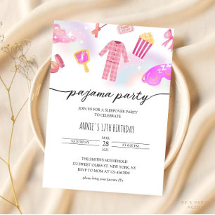 Invitation Filles Pajama Sleepover Glam Stwood Anniversaire