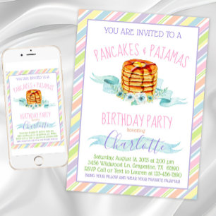 Invitation Filles Pancakes Pajama fête d'anniversaire