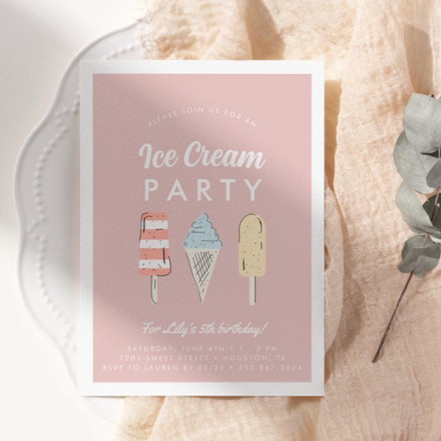 Invitation Filles Pastel Crème de glace Été Anniversaire (Créateur téléchargé)