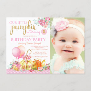 Invitation Filles Petit Citrouille Photo Premier Anniversaire
