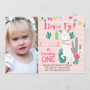 Invitation Filles Photo Llama Amusants Anniversaire Invitatio