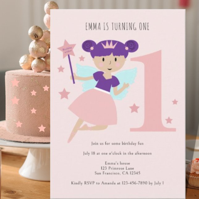 Invitation Filles Pink Fairy Ballerina 1er anniversaire fête (Créateur téléchargé)
