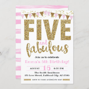 Invitation Fille's Pink & Gold Cinq & Fabuleux 5e anniversair