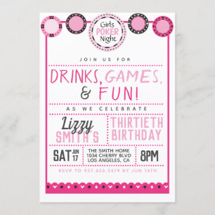 Invitation Filles Poker de nuit Anniversaire
