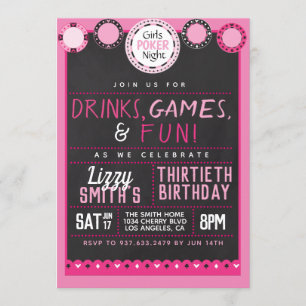 Invitation Filles Poker de nuit Anniversaire