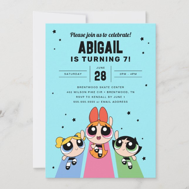 Invitation Filles Powerpuff Anniversaire - Bleu (Devant)