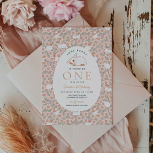 Invitation Filles premier anniversaire Lapin de Pâques