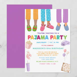 Invitation Filles Pyjama fête d'anniversaire