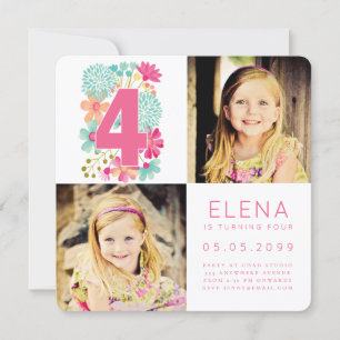 Invitation Filles QUATRE 4e anniversaire Numéro 4