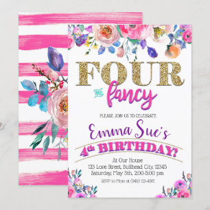 Invitation Filles quatre et fantaisie Floral 4e anniversaire