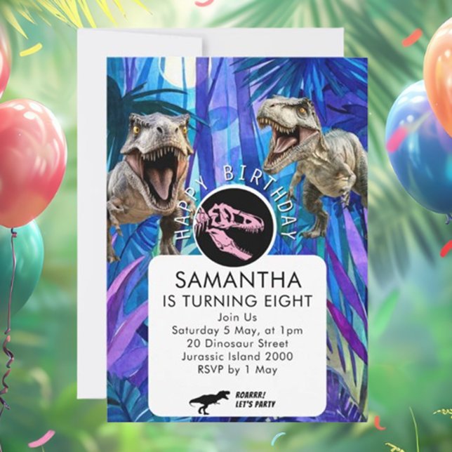 Invitation Filles ROAR-ables Fête d'anniversaire dinosaure (Invite guests to an epic dino-themed celebration with our ROAR-some Girls Dinosaur Invitation)