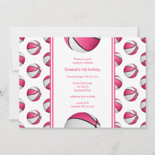Invitation filles rose blanc basket anniversaire ou fête d'éq
