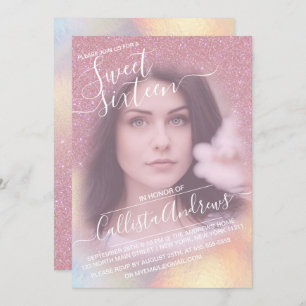 Invitation Filles rose Faux Iridescente Parties scintillant P