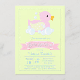 Invitation Filles rose Jaune Baby shower de canard en caoutch