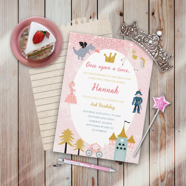 Invitation Filles Rose Magique Princesse Château Anniversaire (Créateur téléchargé)