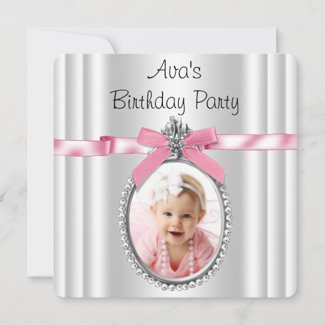 Invitation Filles rose Photo fête d'anniversaire (Devant)