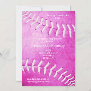 Invitation filles rose softball anniversaire ou fête d'équipe