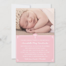 Invitation Filles roses Photo Baptême/Invitation Christening
