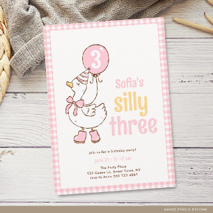 Invitation Filles roses Trois Oie Idiote 3ème Anniversaire