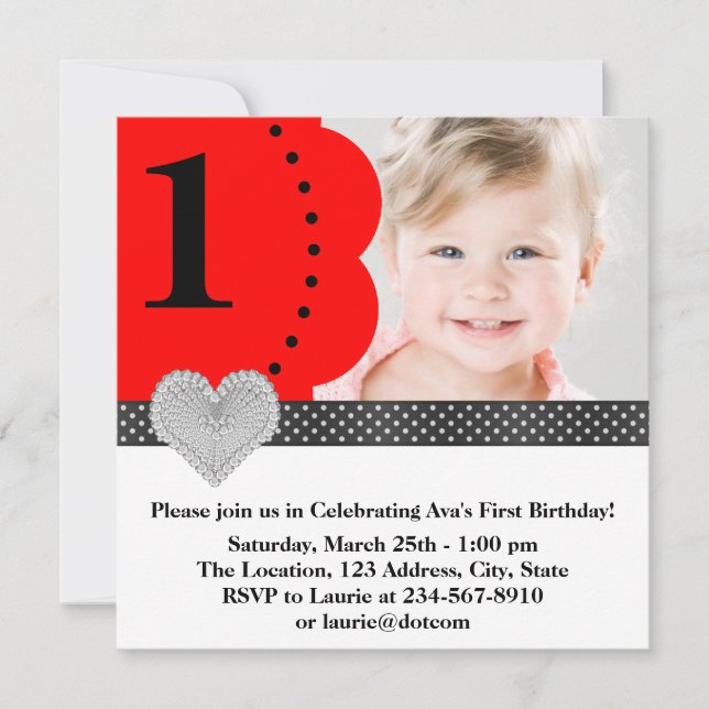 Invitation Filles Rouge Photo fête d'anniversaire (Devant)