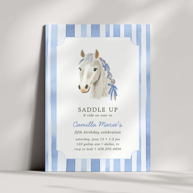 Invitation Filles Saddup Preppy Pony Horse Stripe Anniversair (Créateur téléchargé)