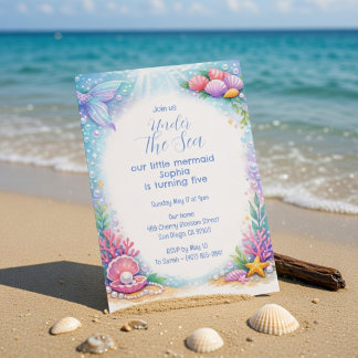 Invitation Filles Sirènes de l'Océan Sous la Mer Cinquième An