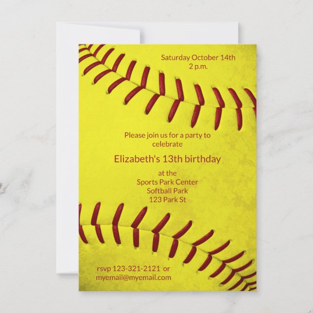 Invitation filles softball anniversaire ou fête d'équipe (Devant)