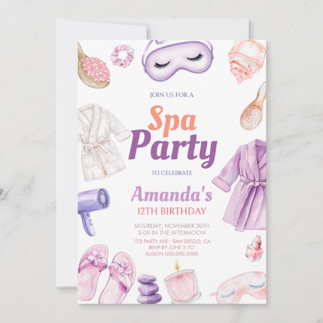 Invitation Filles Spa Anniversaire (Devant)