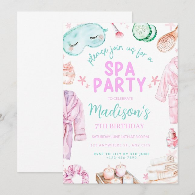 Invitation Filles Spa Anniversaire, fête Spa Anniversaire Inv (Devant / Derrière)