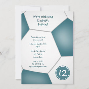 Invitation filles sports turquoise soccer fête d'anniversaire