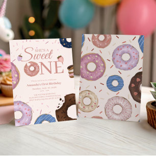 Invitation Filles Sweet ONE Donut Pastel Premier anniversaire