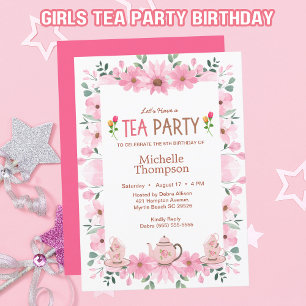 Invitation Filles Tea Party 5e anniversaire