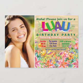 Invitation Filles Tropical Luau Photo Anniversaire