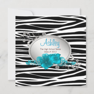 Invitation Filles Turquoise Blue Zebra Annonces de graduation