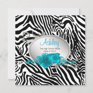 Invitation Filles Turquoise Blue Zebra Annonces de graduation