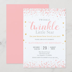 Invitation Filles Twinkle Little Star Pink & Gold 1er anniver