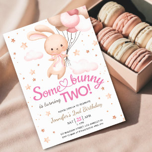 Invitation Filles Un lapin est DEUX ! Bunny 2e anniversaire