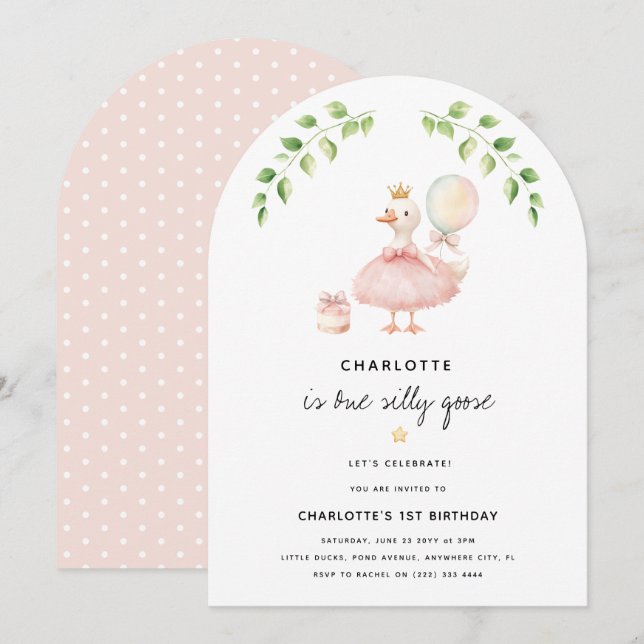 Invitation Filles une oie sotte 1ère fête d'anniversaire (Devant / Derrière)