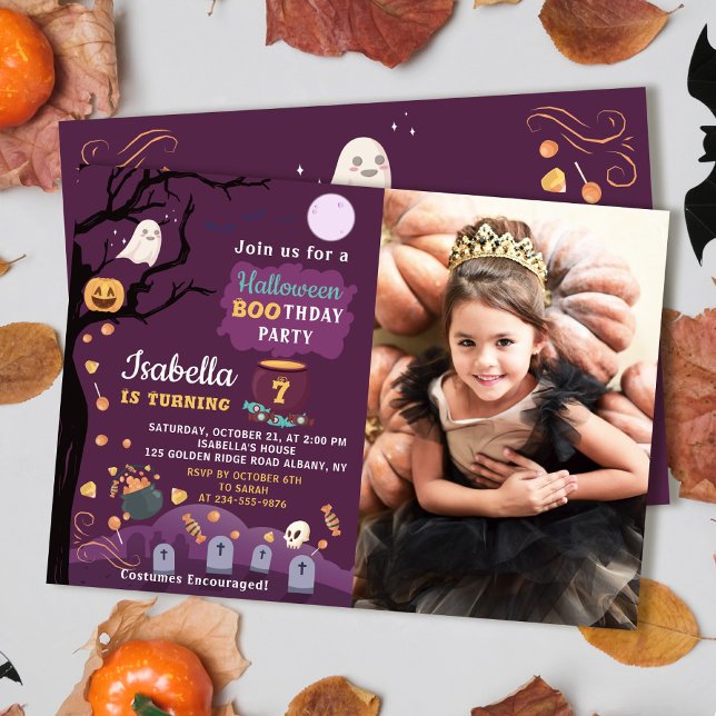 Invitation Filles violettes Halloween fête d'anniversaire Pho (Créateur téléchargé)