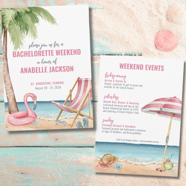 Invitation Filles Weekend Beach Bachelorette (Watercolor Beach Destination Bachelorette Weekend Invitation)