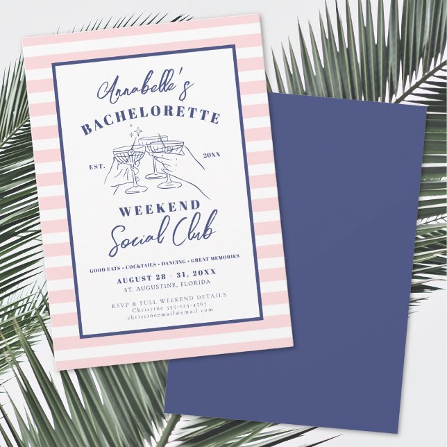 Invitation Filles Weekend Social Club Bachelorette Party (Social Club Vintage Bachelorette Party Invitation)