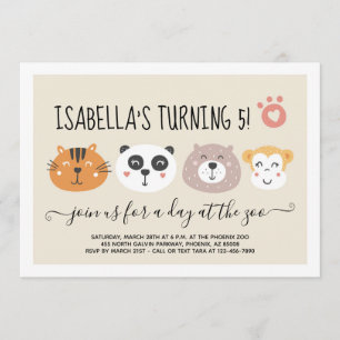 Invitation Filles Zoo Animal Emoji Thème Fête d'anniversaire