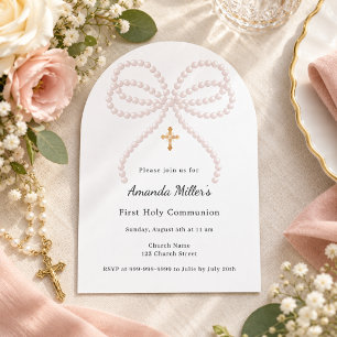 Invitation Fillet de perles rose fille Première Communion Arc